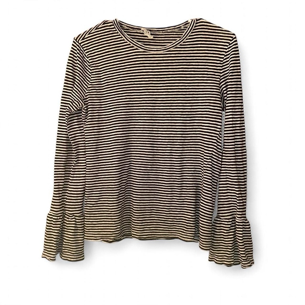 Frame Denim Black and White Striped Long Sleeve Tee - Picture 2 of 9